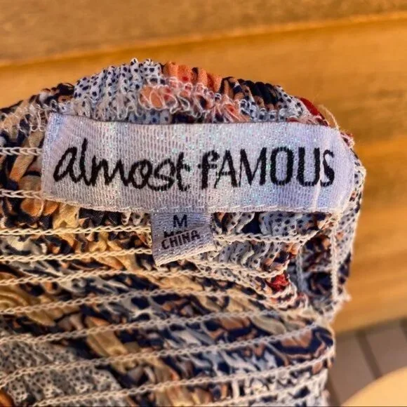 Almost Famous Grey Orange Yellow Spaghetti Strap Pixie BOHO Floral Print Dress M - Picture 2 of 12